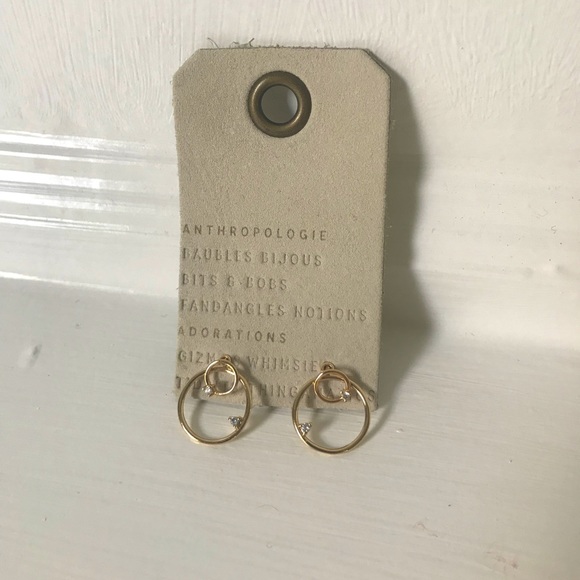 NWT Anthro gold mini hoop stud earrings - Picture 1 of 6